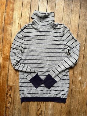 GAP Gray Striped Cotton Blend Turtleneck Sweater